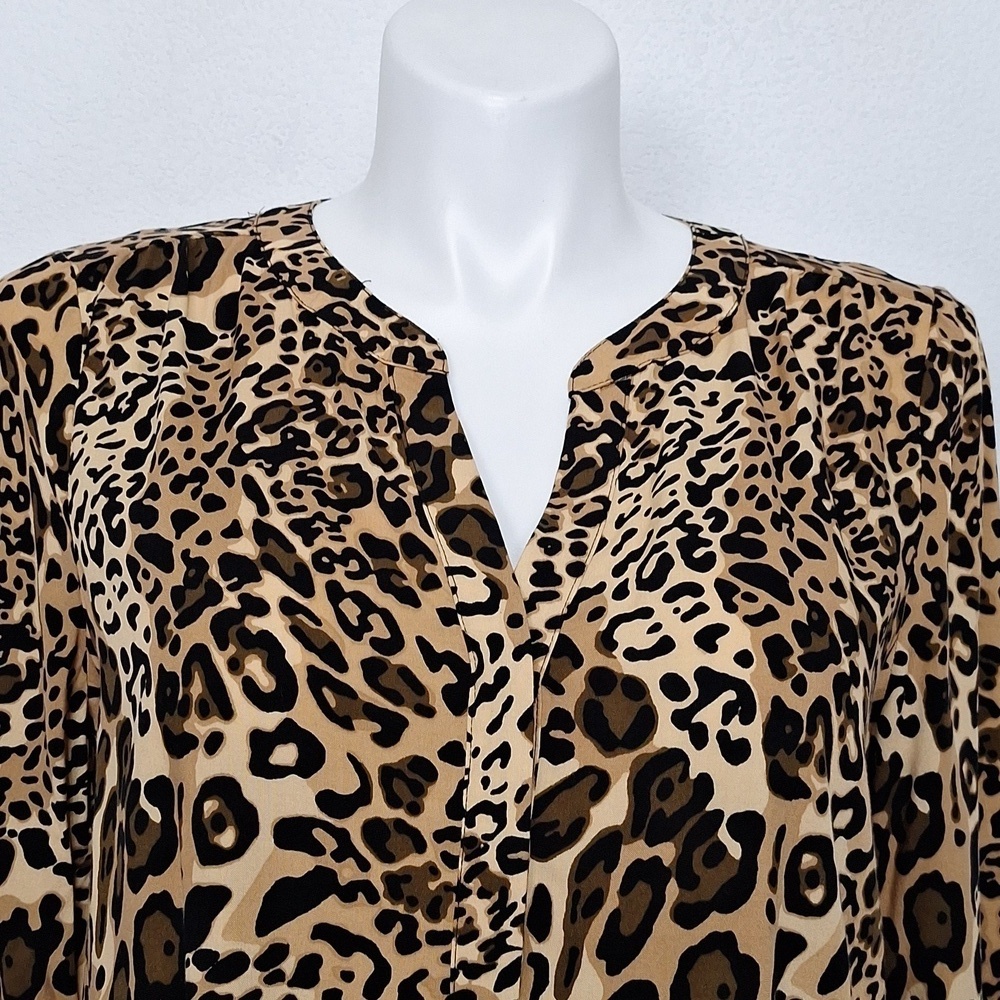 New Directions Brown Black Academia Animal Print Mobwife Relaxed Fit Blouse XL - Picture 2 of 14
